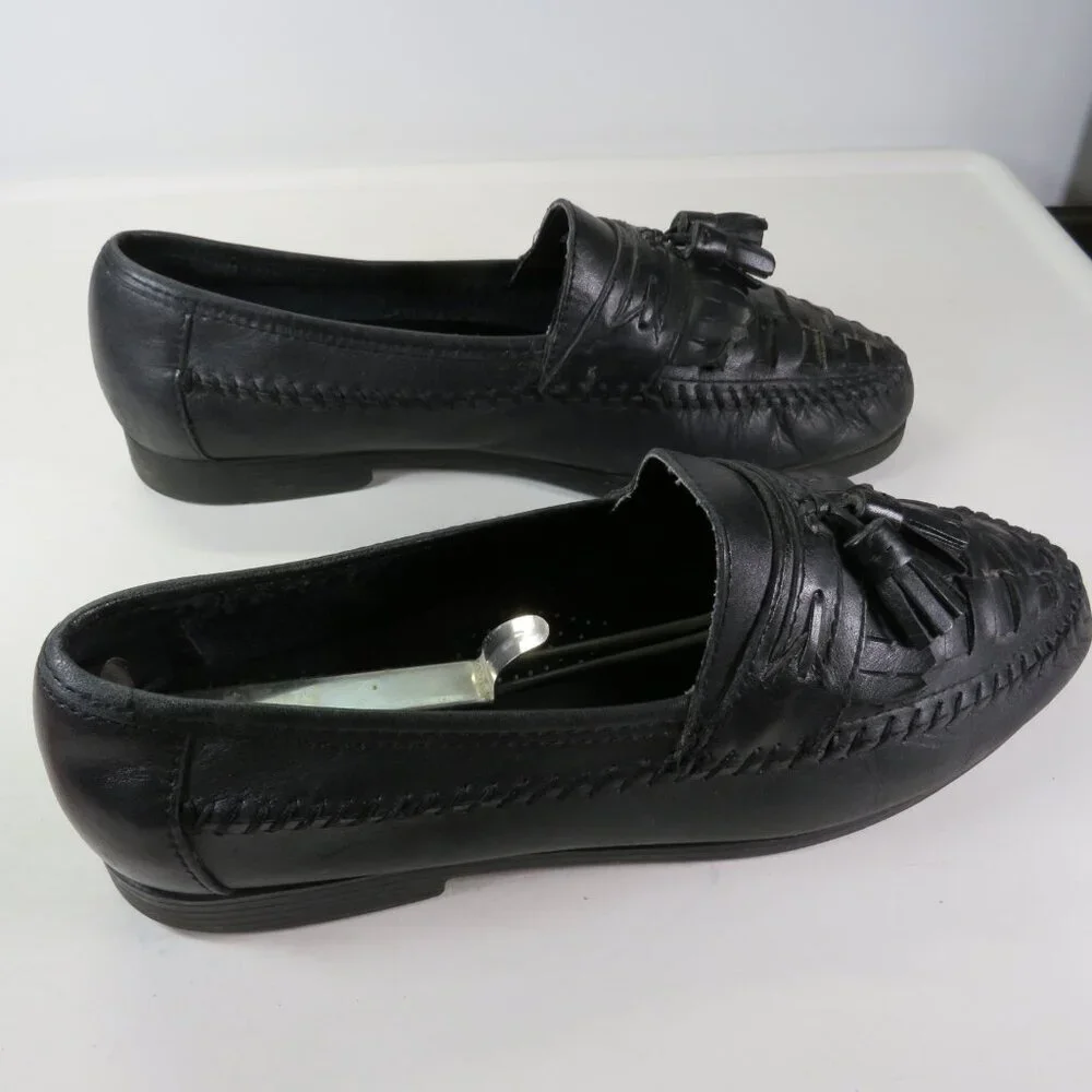 VTG Men's Stafford Leather Navy Shoes 9M(D) Slip-on Loafer Tassels Woven design - Picture 2 of 11